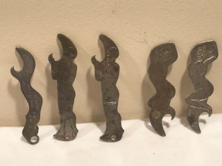 Grouping Of 5 Old Nude Metal Advertising Bottle Openers
