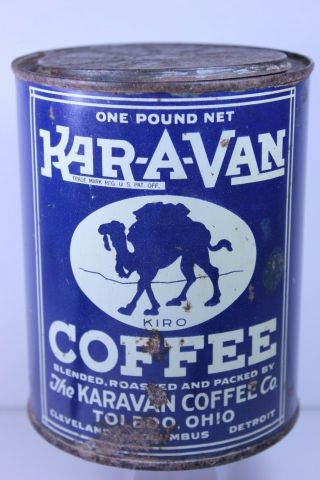 Rare Vintage Kar - A - Van Coffee Tin,  The Karavan Coffee Co. ,  Toledo,  Oh