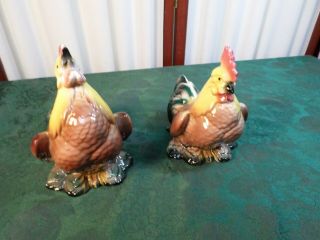 Adorable Vintage Colorful Set Of Ceramic Rooster & Chicken Figurines