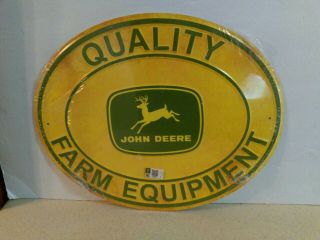 John Deere " Quality Farm Equipment " Embossed Tin Sign Factory 15 " X 19 "