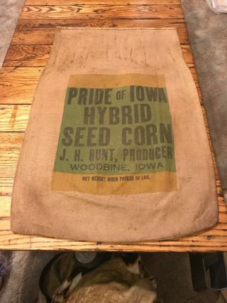 Pride Of Iowa Hybrid Seed Corn Sack J H Hunt Woodbine Iowa Bag Cloth Farm Feed
