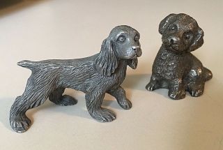 Cocker Spaniel & Beagle Pup Dog Mini Pewter Figurines Vintage