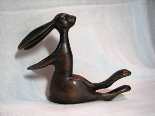 Vintage Bronze Whimsical Long Eared Happy Jack Rabbit Hare Bunny Figurine