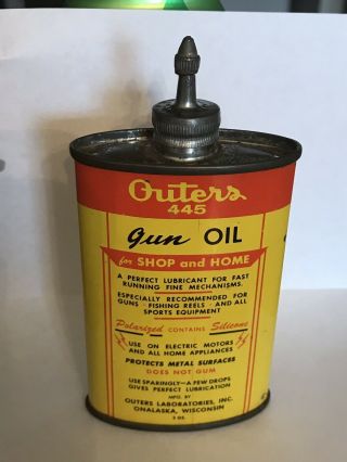 Vintage OUTERS Oiler Gun Oil Can Lead Top Hunting Dog Graphics ONALASKA WI 3