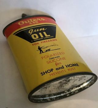 Vintage OUTERS Oiler Gun Oil Can Lead Top Hunting Dog Graphics ONALASKA WI 5