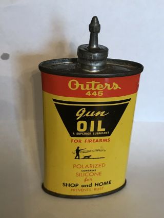 Vintage OUTERS Oiler Gun Oil Can Lead Top Hunting Dog Graphics ONALASKA WI 7