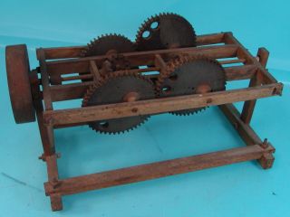 Vtg Antique Steam Punk Salesman Sample Scientific Wooden Gear Pulley System