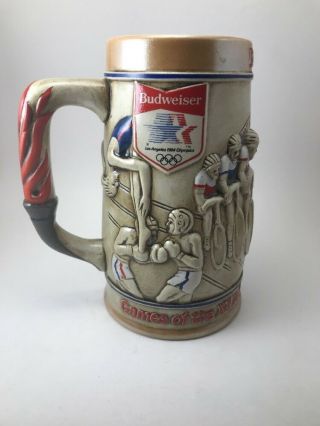 Vintage Ceramarte Budweiser 1984 LA Los Angeles Olympic Stein Cycling Beer MUG 4