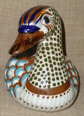 HAND MADE & HAND PAINTED MEXICAN FOLK ART POTTERY DUCK PLANTER MATEOS,  MEXICO 2