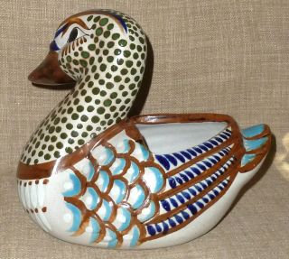 HAND MADE & HAND PAINTED MEXICAN FOLK ART POTTERY DUCK PLANTER MATEOS,  MEXICO 3