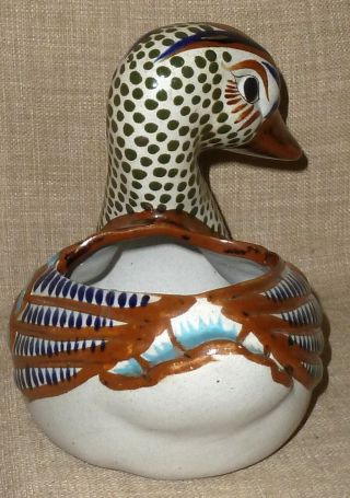 HAND MADE & HAND PAINTED MEXICAN FOLK ART POTTERY DUCK PLANTER MATEOS,  MEXICO 4