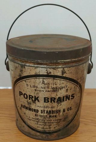 Vintage Hammond Standish & Co.  Detroit Pork Brains 5 Lbs Tin Can G H Hammond Co