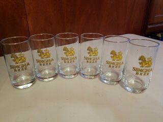 Set Of 6 Singha Beer Glasses Thailand Lager Lion 10 Oz.  Each Thai