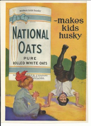 National Oats Oat Box Graphic Ad Kids Playing East St Louis,  Peoria 1920s