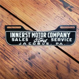 Vintage 1940s Old Stock Ford License Plate Topper Innerest Co.  Jacobus,  Pa