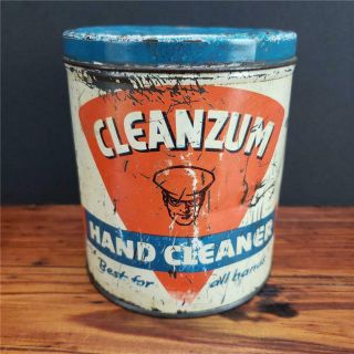 Vintage 1950s Oilzum Cleanzum 1qt.  Hand Cleaner Can Gas Oil Blue White Can.