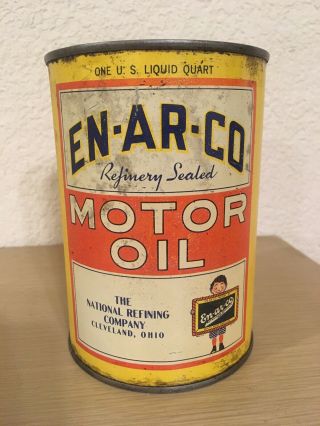 En - Ar - Co Motor Oil Can Enarco White Rose 1 Qt