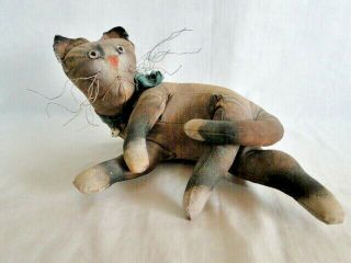 Barnyard Cats Brown Striped Soft Sculpture Folk Art Vergie Lightfoot Unsigned