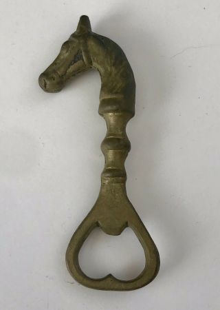 Antique Horse Head Sculpture Solid Brass Bottle Hand Made Heavy Bronze Primitive