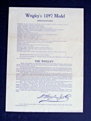 1897 Wm Wrigley Bicycle Advertising Flyer Folder 2