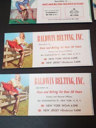 6 Vintage Gil Elvgren Pin Up Blotter Cards For Baldwin Belting Inc.  Advertising 2