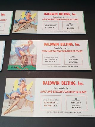 6 Vintage Gil Elvgren Pin Up Blotter Cards For Baldwin Belting Inc.  Advertising 3