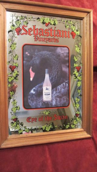 Vintage 1980 Sebastiani Eye Of The Swan Wine Mirrored Bar Saloon Tavern Sign