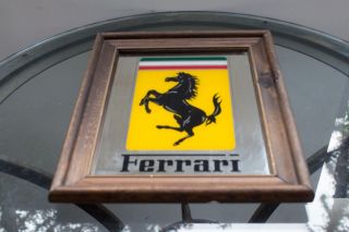 Ferrari logo wall art picture store display Glass Mirror Wood frame 2