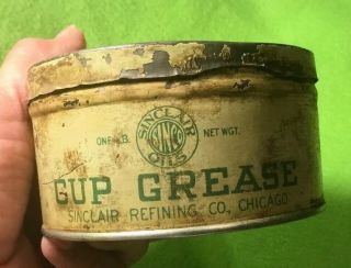 Vintage Sinclair Oils Cup Grease 1 Pound Metal Can / Tin