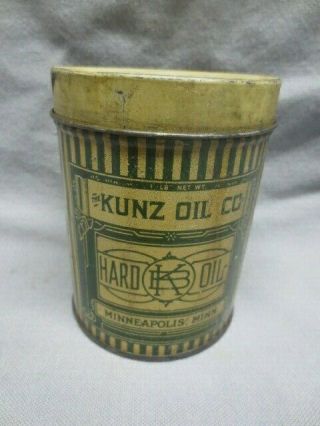 Vtg Kunz Oil Co 1 Lb Can Hard Oil Grease Tin Can Full Nos Minneapolis Minn