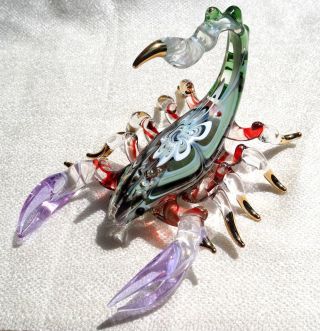 Green Maroon Scorpion Figurine Hand Blown Glass Gild Decoration 4.  5 Inches Gift