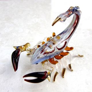 Maroon Blue Scorpion Figurine Hand Blown Art Glass Gild Arachnid 4 Inches - Gift