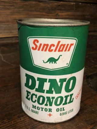 Vintage Sinclair Dino Econoil Motor Oil Quart Can - Dinosaur Empty