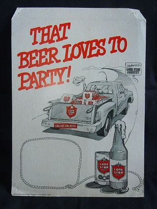 Vintage Lone Star Beer Longneck Bottle Can Truck Party Sign Cardboard Display