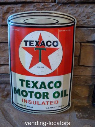 Texaco Motor Oil Sign Large Metal Petroleum Rounded Gasoline Can Advertising