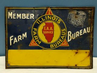 Vintage Illinois Farm Bureau Afbf Member Embossed Tin Advertising Sign