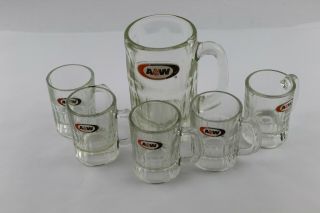 A&w Root Beer Glass Mugs Vintage 5 Mini & 1 Large