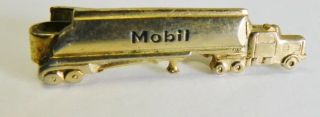 Vintage Mobil Gas Oil Semi Truck Advertising Tie Bar Clip Gold Tone Rare