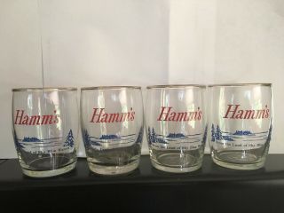 Set Of 4 Vintage Hamms Advertising Beer Glass.  3 1/8 " Tall Tasters Glasses