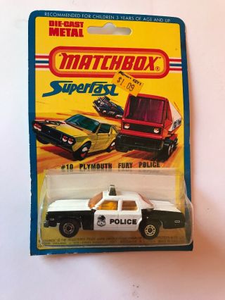 Vintage Matchbox Superfast No 10 Plymouth Fury Police Car 1979 Lesney England