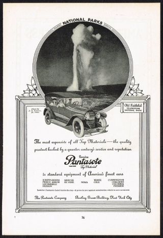 1920 Vintage Pantasote Yellowstone Old Faithful Geyser J E Haynes Photo Print Ad