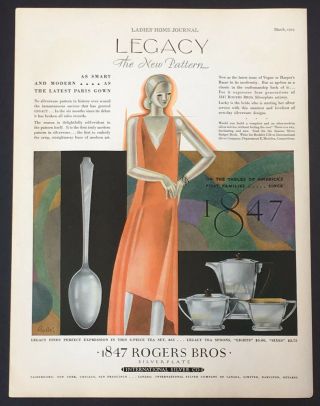 1929 Rogers Bros Advertisement Legacy Silverplate Art Deco Vintage Print Ad
