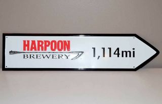 Rare - Harpoon Brewery Metal Beer Sign - 1114 Miles (peachtree Ga To Boston Ma)