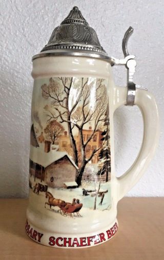 Schaefer Beer 150th Anniversary Ceramic Stein With German Pewter Topper
