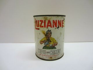 Vtg Old Antique Luzianne Coffee Chicory Advertising Tin Can Black Americana
