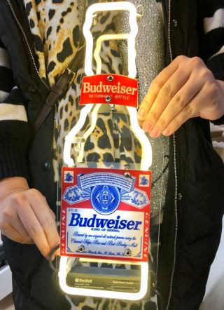 Budweiser Bud Light Busch Bottle Beer Bar Ncaa Poster Atm Neon Light Sign 12 " X4 "