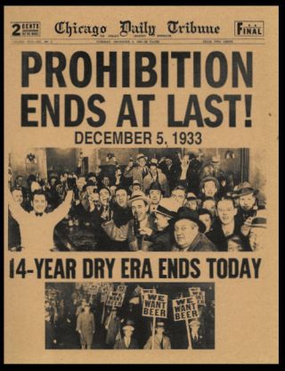 1933 Prohibition Ends Poster Reprint On 80 Year Old Paper Bar Decor Man Cave 012