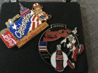 Coca Cola Pins / Set Of 2 Rare Pins Goofy & Mickey Celebration Pin