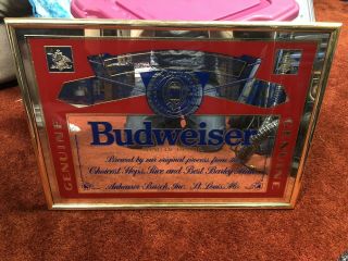 Vintage Budweiser King Of Beer Bar Sign Mirror Anheuser Busch Rare 26x18