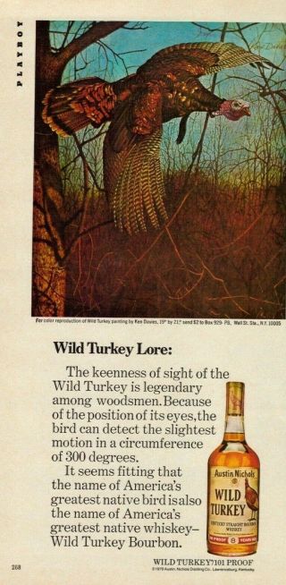 1979 Wild Turkey Bourbon Whiskey Bird Flying Vintage Color Art Ken Davies Ad